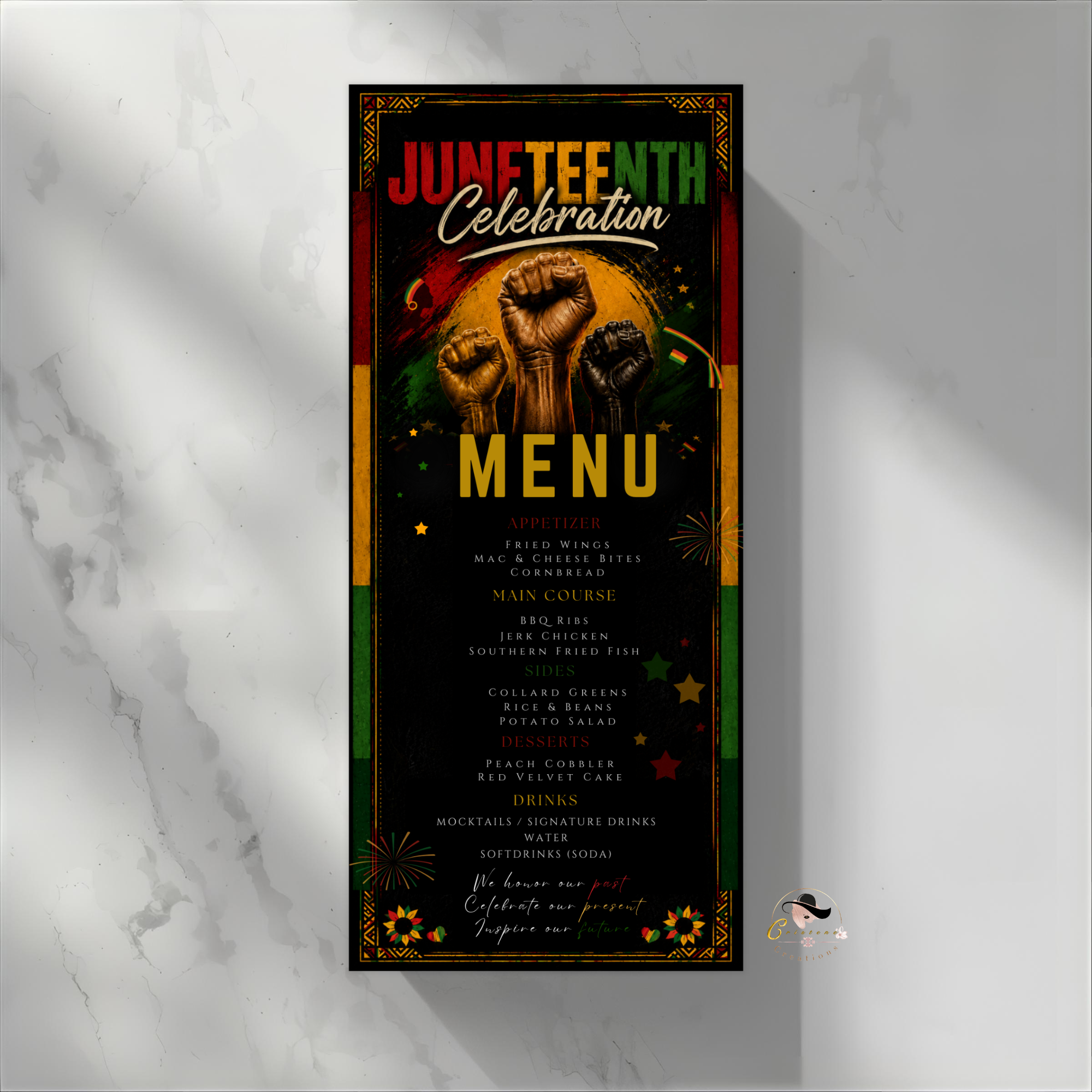 Juneteenth Party Menu Template, June 19th Black Freedom Day BBQ Cookout Menu, Jubilee Day Dinner Menu Card, Printable Digital Canva Template