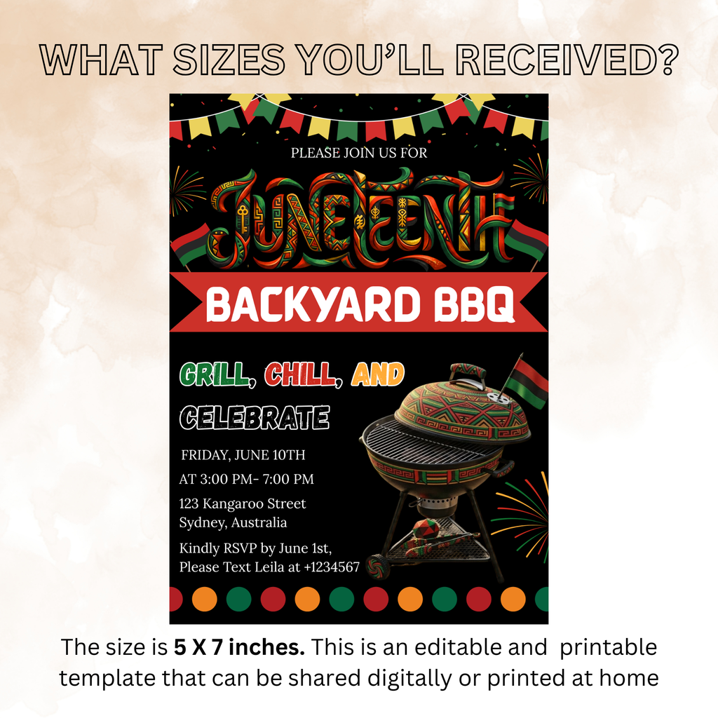 Juneteenth BBQ Cookout Invitation, Black Freedom Celebration Party Invite, Independence Day Backyard Barbecue Printable Digital Template