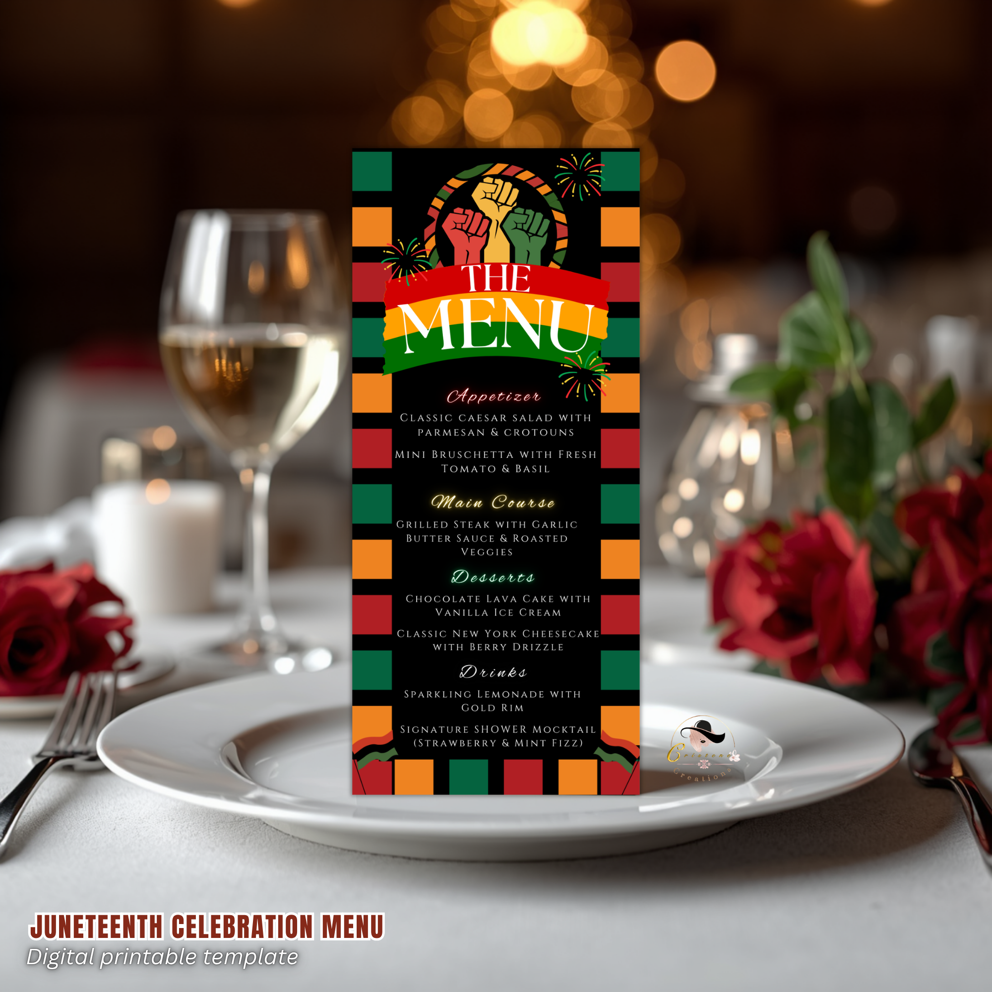 Juneteenth Menu Template, Black Freedom Day Menu Card, Independence Day Cookout BBQ Party Menu, Editable Canva Printable