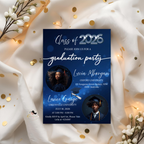 Blue Double Graduation Invitation with Photo, Class 2026 Twin Senior Grad Party Invite for High School College, Girl Boy Printable Template