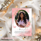 Wildflower Graduation Thank You Card with photo, Senior Grad Party Thank you note, Pink Birthday Thank You Cards, Digital Printable Template