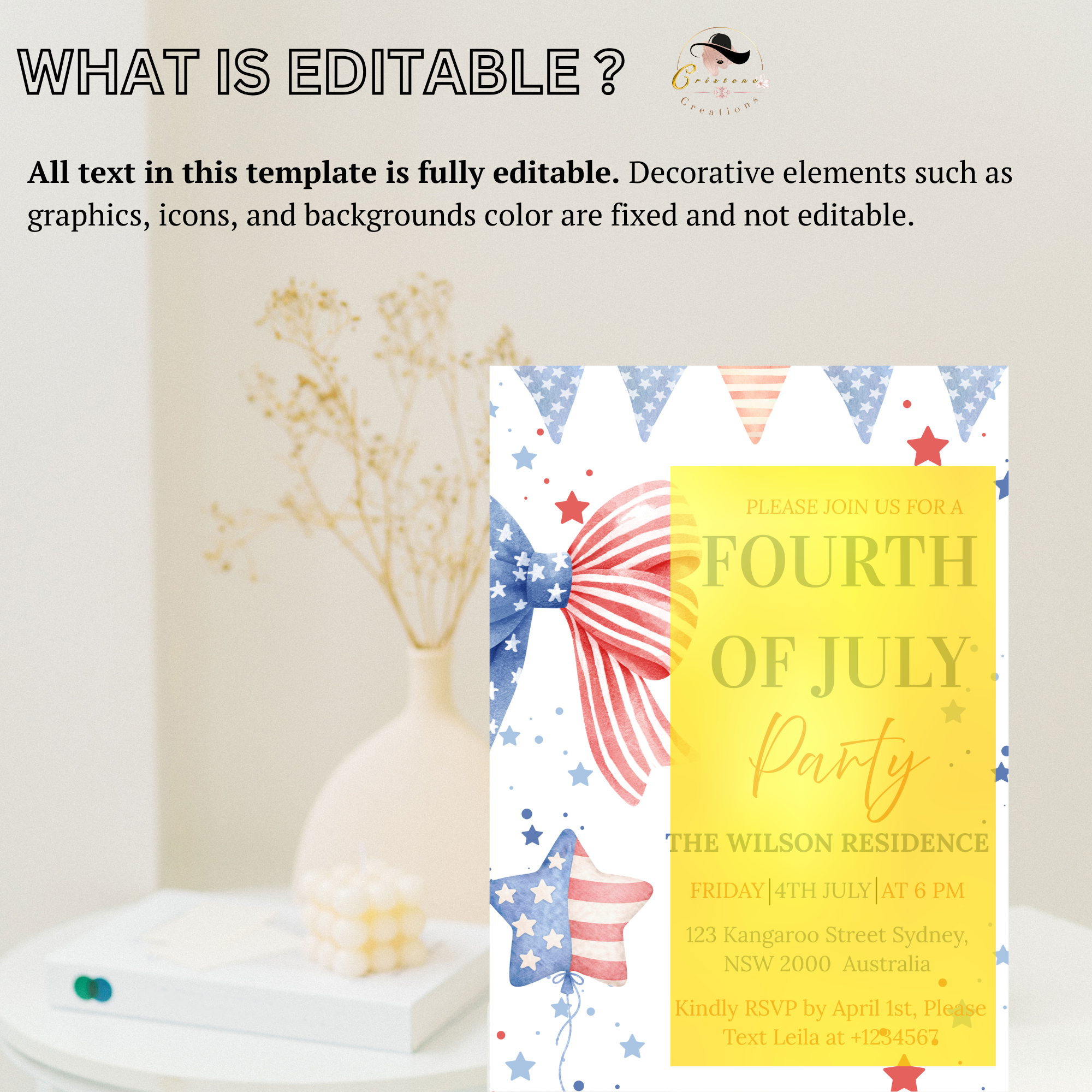 Bow 4th of July Invitation, Fourth of July BBQ invite, USA Independence day, Patriotic Invite, Red White Blue, Digital Printable template