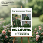 Newspaper Boy Graduation Welcome Party Sign, Senior Grad Announcement Sign with photo, High School Graduates Sign, Green Printable Template