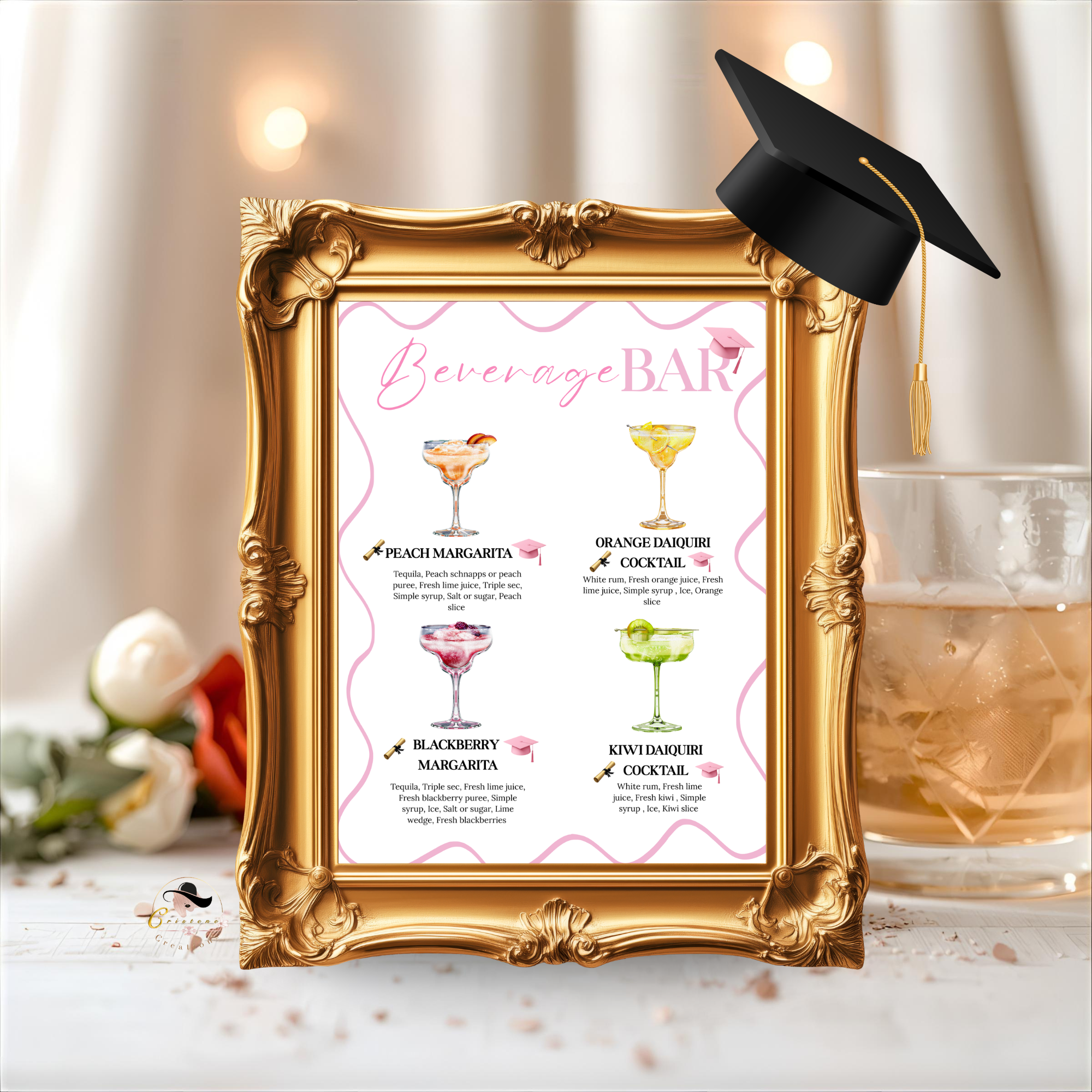 Graduation Drink Sign Template, Signature Drinks Bar Menu, Class of 2026 High School College Grad Party Menu, Editable Canva Printable