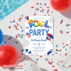 4th of July Pool Party Invitation, Independence Day BBQ Cookout Invite, Summer Pool Party, Fourth of July, Patriotic Editable Canva Template