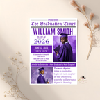Newspaper Graduation Announcement Invitation with Photo, Senior High School Grad Invite for Boy and Girl, Class of 2026 Canva Template