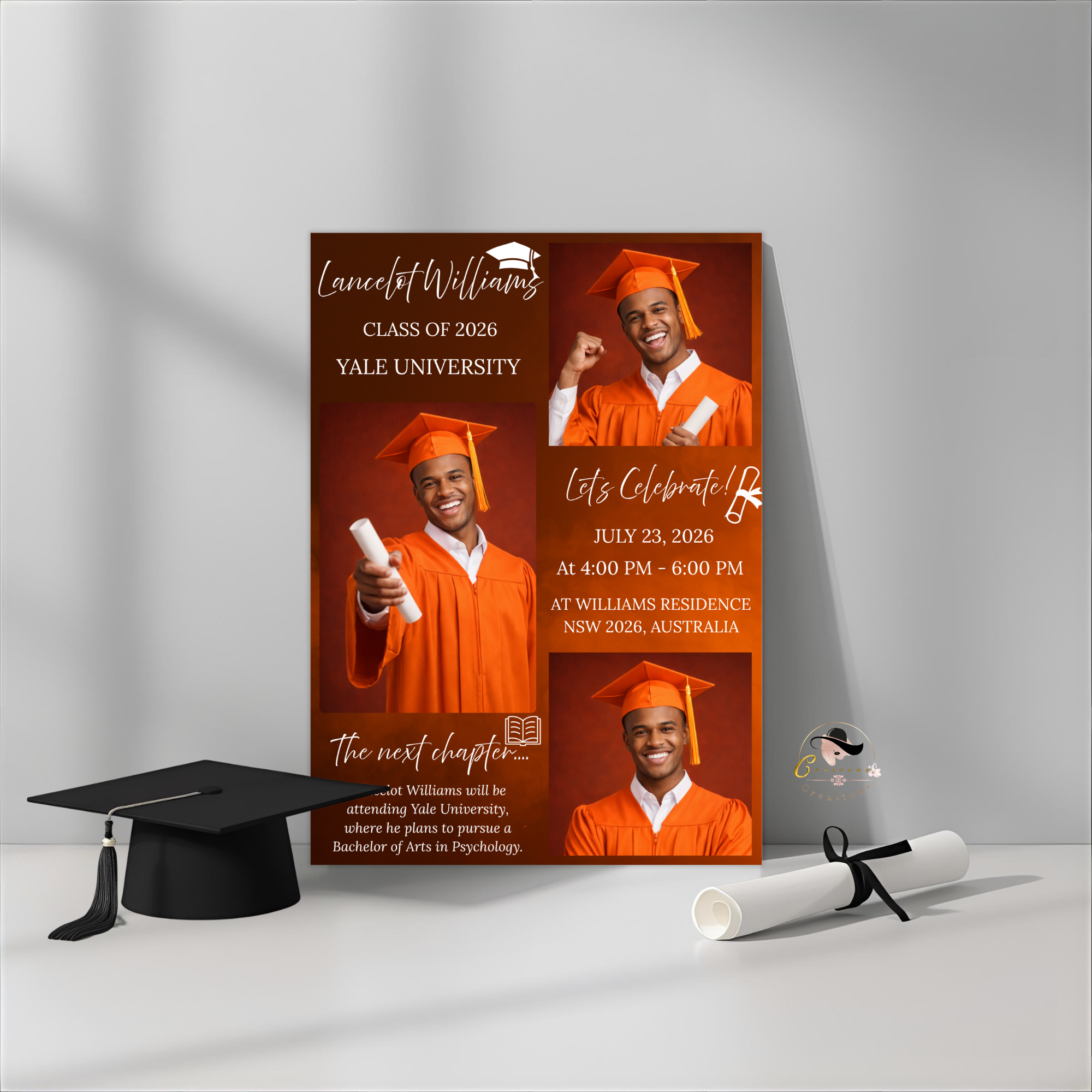 Orange Senior Graduation Invitation, Boy High School Grad with photo invite, Class of 2026, Graduates Flyer Card, Digital Printable Template