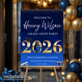 Blue Graduation Welcome Party Sign, Senior Grad Poster Sign with photo, Class 2026 Woman Boy High School Graduates Sign, Printable Template