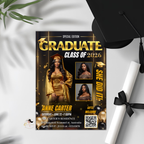 Graduation Announcement 2026 Invitation, Senior Grad Party with photo invite, Woman College High school Graduates, Black gold Flyer Template