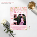 Wildflower Graduation Photo Thank You Card Template, Pink Floral Senior Grad Party Note (Digital Printable)