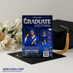 Blue Graduation Invitation, Boy Senior Grad Party with photos invite, Male College High school Graduates Announcement Card Flyer Template