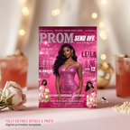 Pink Prom Send Off Party Invitation, Prom Queen with photo invite, Girls Prom Night Flyer, Glam Magazine Cover, Digital Printable Template