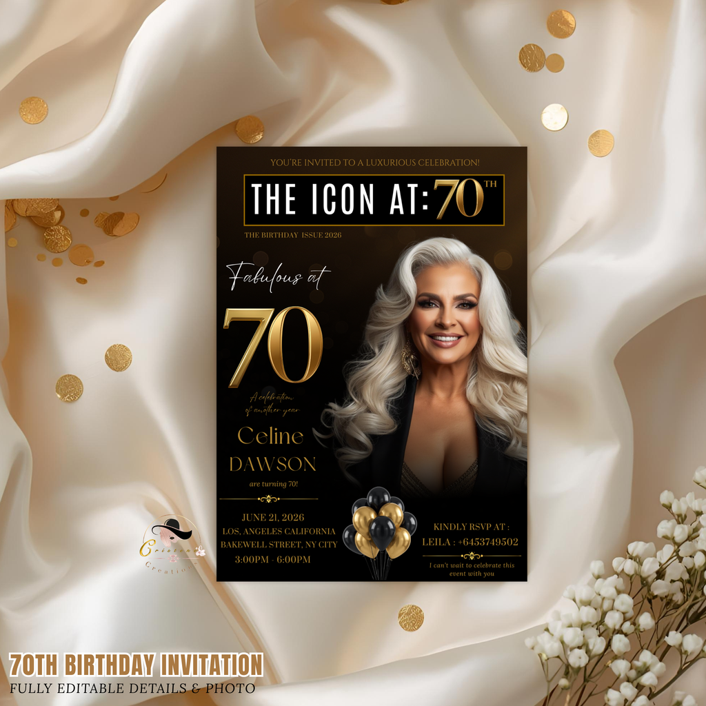 70th Birthday Invitation for Man and Woman, 70 and Fabulous, Photo Invitation Template, Birthday Dinner Brunch Invite, Editable Canva Card