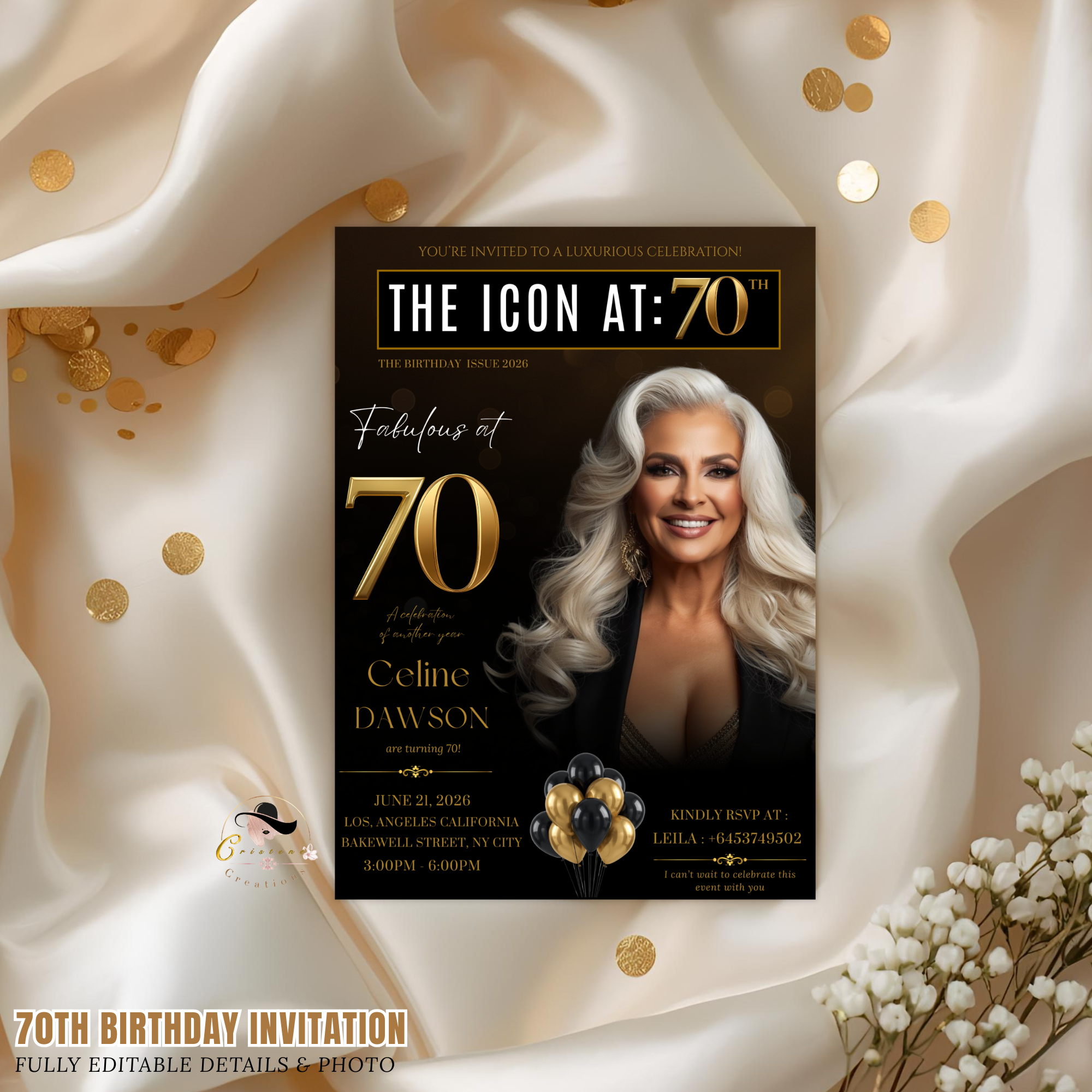 70th Birthday Invitation for Man and Woman, 70 and Fabulous, Photo Invitation Template, Birthday Dinner Brunch Invite, Editable Canva Card
