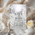 White Silver Save the Date Birthday Invitation, Diamond Jubilee Save Date Party Invite, Elegant Woman Card, Printable Digital Template