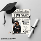 Graduation Save the Date with Photo Invitation, Newspaper Theme Grad Invite, Class of 2026 Girl Boy Invite, Editable Canva Template