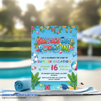Graduation Pool Party Invitation, Kids Summer Beach Grad Invite, Hello Pool Goodbye School, Boy Girl Printable Editable Canva Template