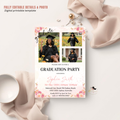 Pink Wildflower Graduation Announcement Invitation, Boho Floral Senior Grad Party with photo invite, Graduation Brunch Printable Template