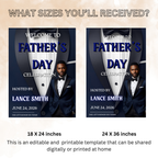 Blue Fathers Day Welcome Sign with Photo, Elegant Tuxedo Gentleman Party Sign, Birthday Retirement Sign For Him, Printable Editable Template