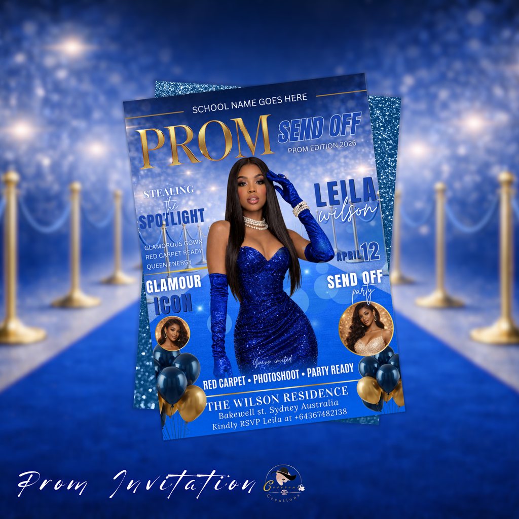 Blue Prom Send Off Party Invitation, Prom Queen with photo invite, Girls Prom Night Flyer, High School Prom Card, Digital Printable Template