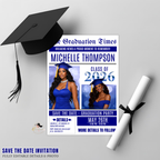 Blue Newspaper Graduation Save the Date Invitation with Photo, Senior Grad Party Invite, Class 2026 Boy Girl, Digital Printable Template