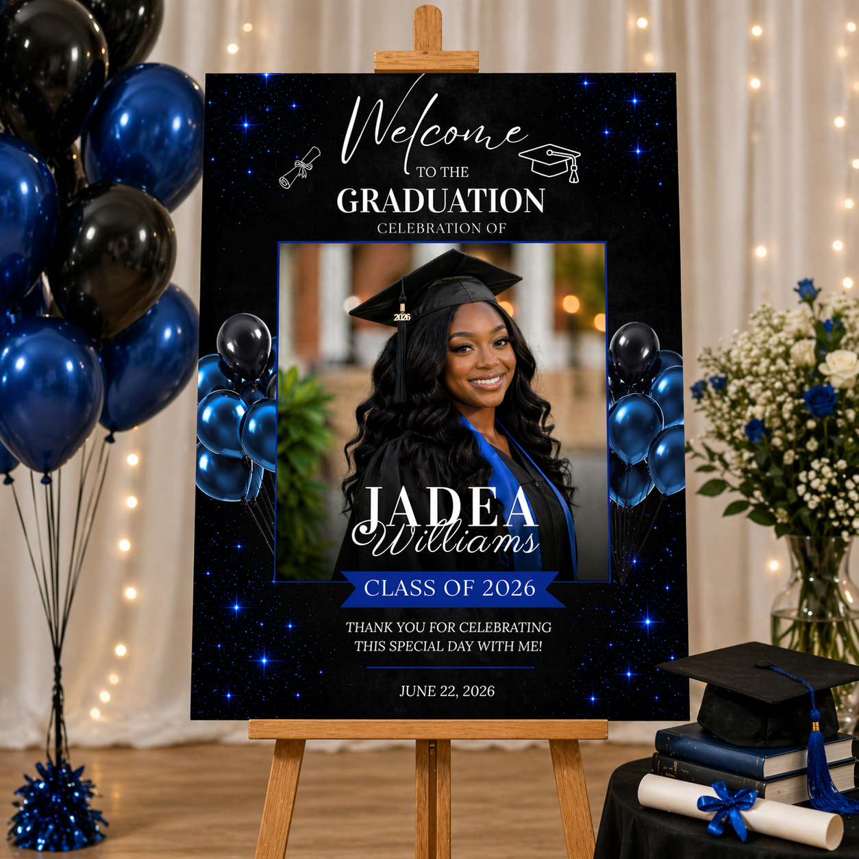 Graduation Party Welcome Sign with Photo, High School College Grad Dinner Brunch Sign, Class of 2026 Poster Board Sign, Printable Template