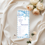 Blue Baby Shower Menu and Program Template, Baby Boy Shower Itinerary Card, Cloud 9 Bear Safari Party theme Editable Canva Digital Printable