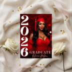 Red Graduation Invitation with Photo, Class of 2026 Grad Party Announcement Invite, Printable Editable Digital Template for Him and Her