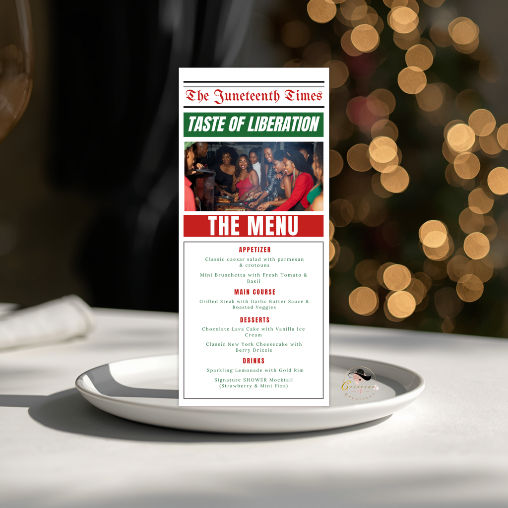 Juneteenth Newspaper Menu with Photo, Black Freedom Day BBQ Cookout Menu, Juneteenth Dinner Brunch Menu Printable Editable Digital Template