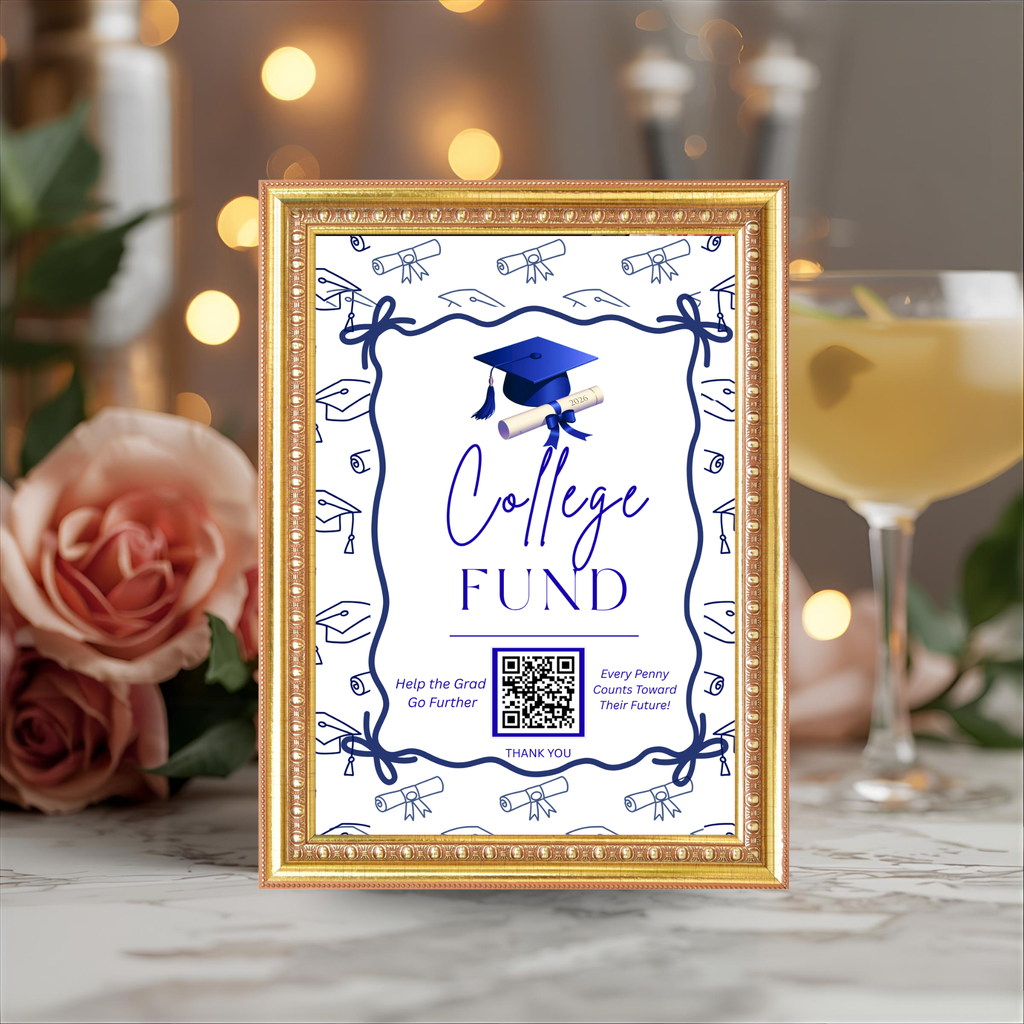 Blue Coquette Graduation Table Signs Bundle, Senior Grad Favor sign, College Fund Sign, Food Sign, Graduates Party Decor Printable Template