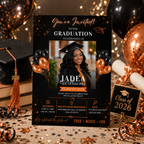 Graduation Party Invitation with Photo, Class of 2026 Grad Announcement Invite for Boys and Girls, Orange Editable Canva Printable Template