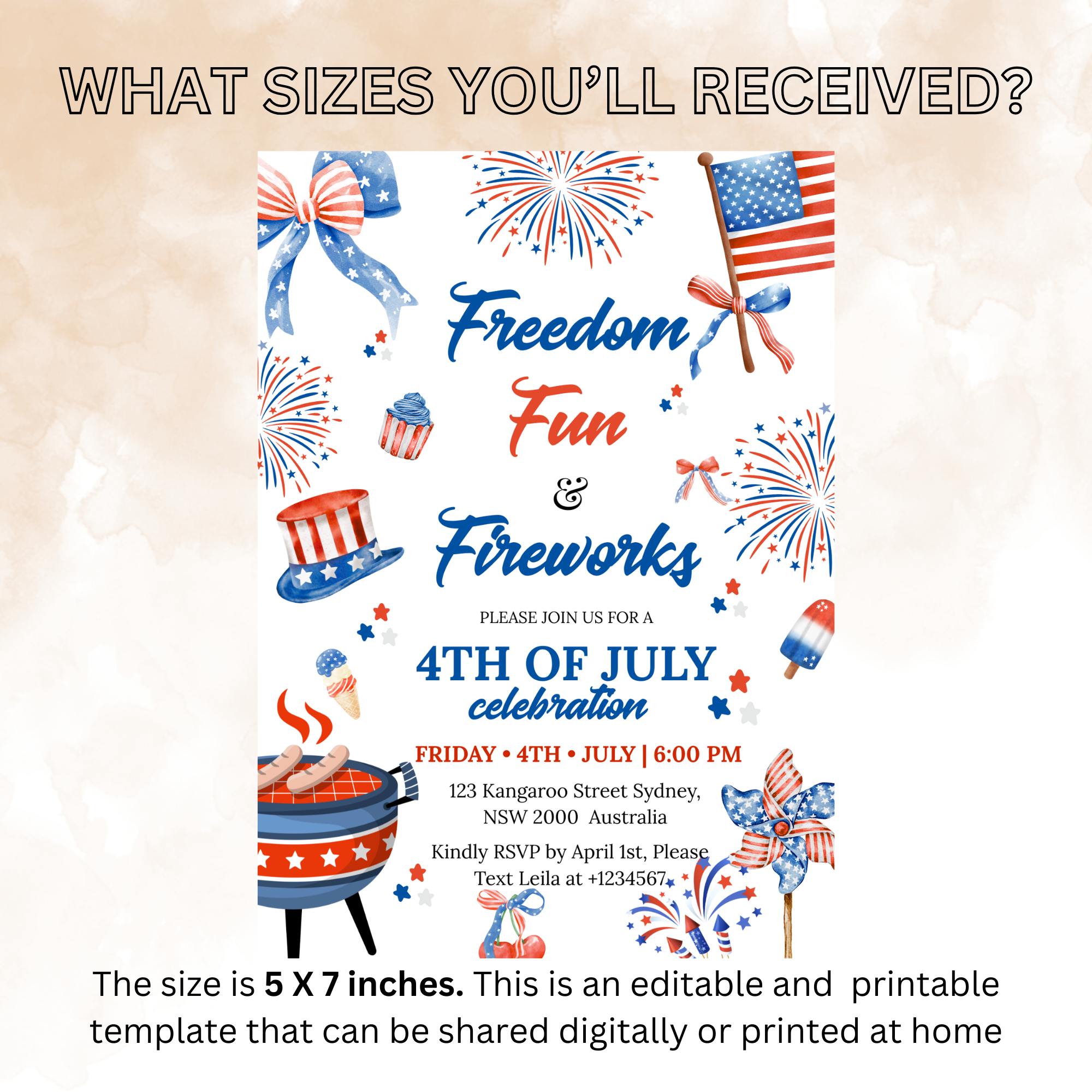 4th of July Invitation, Fourth of July BBQ invite, USA Independence day, Patriotic Invite, Red White Blue, Digital Printable template