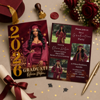 Graduation Invitation with Photo, College High School Senior Grad Party Announcement, Burgundy Gold Printable Editable Digital Template