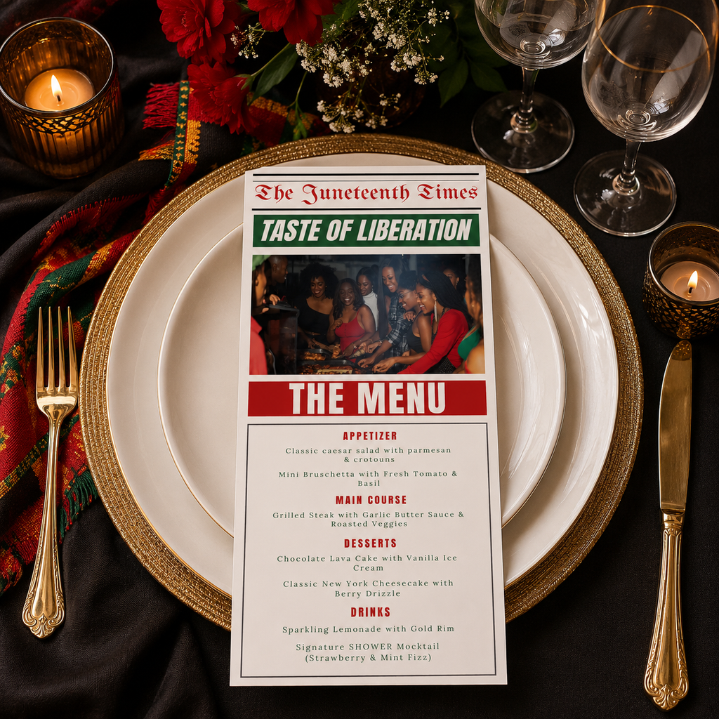 Juneteenth Newspaper Menu with Photo, Black Freedom Day BBQ Cookout Menu, Juneteenth Dinner Brunch Menu Printable Editable Digital Template