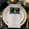 Senior Graduation Newspaper Menu with Photo, Green Class of 2026 Dinner Party Menu For Him and Her, Grad Brunch Menu Card Printable Template