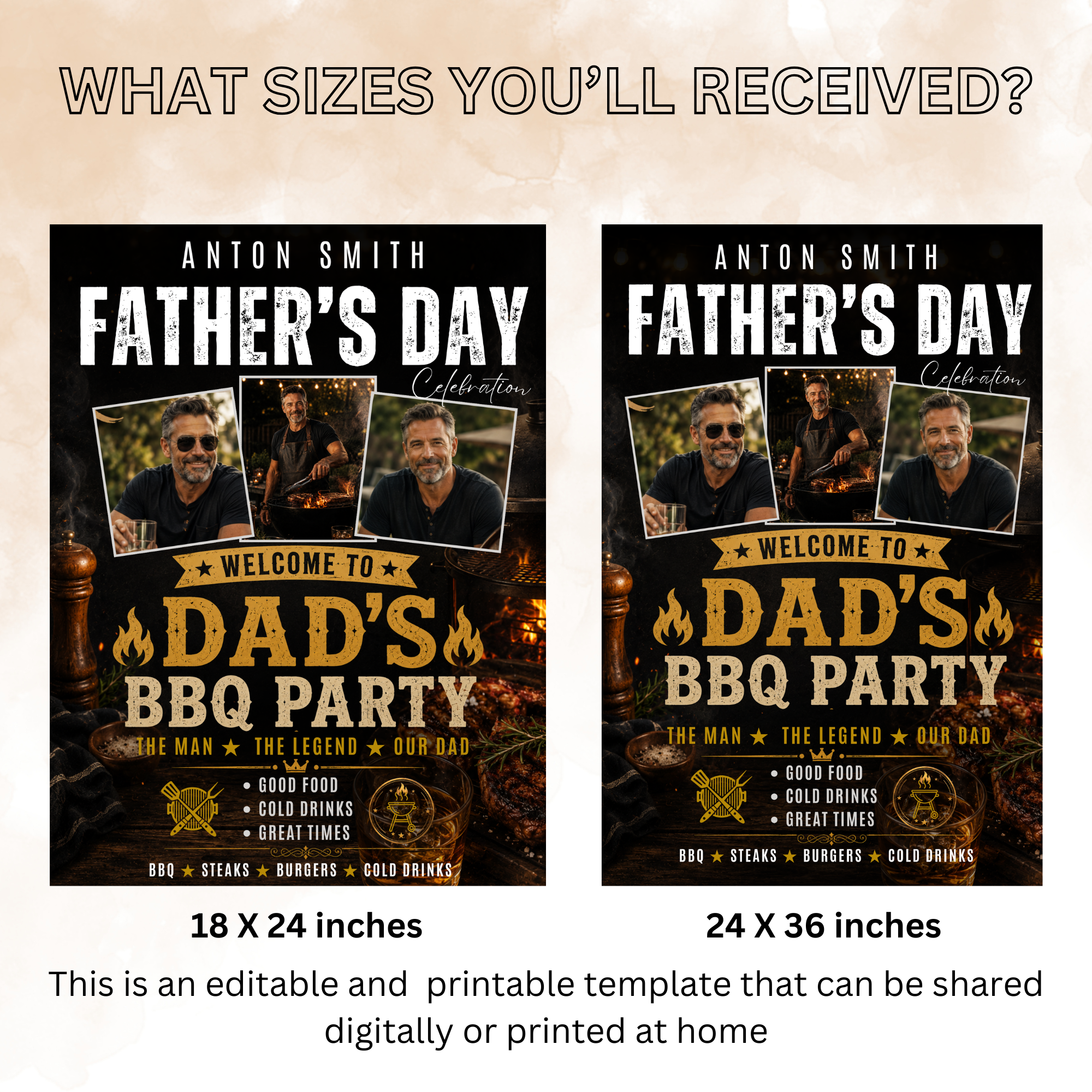 Father’s Day BBQ Party Welcome Sign with photo, Dad Barbecue Cookout Poster Sign, Backyard Grill Summer Pool Party, Printable Canva Template