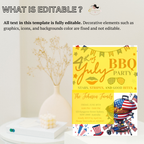 4th of July BBQ Party Invitation, Patriotic Cookout Party Invite, Independence Day Fireworks, Red White Blue Printable Digital Template