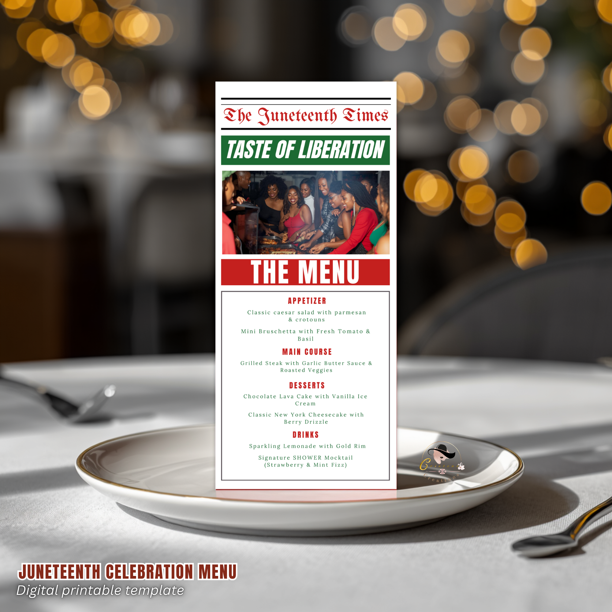 Juneteenth Newspaper Menu with Photo, Black Freedom Day BBQ Cookout Menu, Juneteenth Dinner Brunch Menu Printable Editable Digital Template