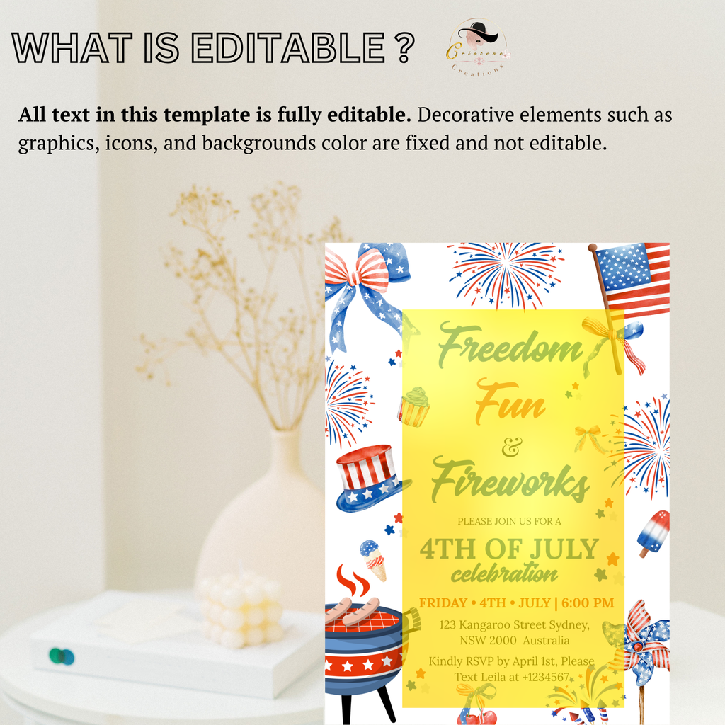 4th of July Invitation, Fourth of July BBQ invite, USA Independence day, Patriotic Invite, Red White Blue, Digital Printable template