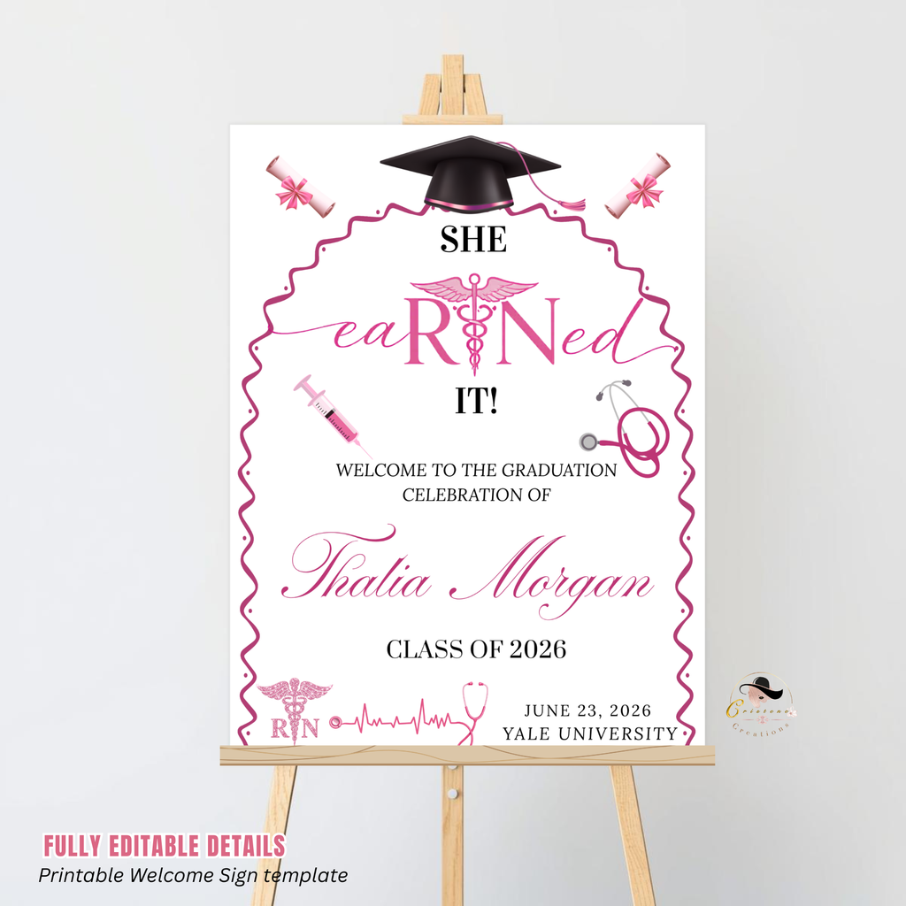 Nurse Graduation Welcome Party Sign, RN BSN LPN Pinning Ceremony Sign, Cna Poster Sign, Pink Nursing Board Sign, Canva Printable Template