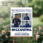 Newspaper Graduation Welcome Party Sign, Boy Senior Grad Announcement Sign with photo, Class 2026 Men Graduates Sign Blue Printable Template