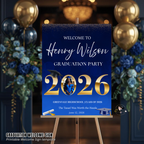 Blue Graduation Welcome Party Sign, Senior Grad Poster Sign with photo, Class 2026 Woman Boy High School Graduates Sign, Printable Template
