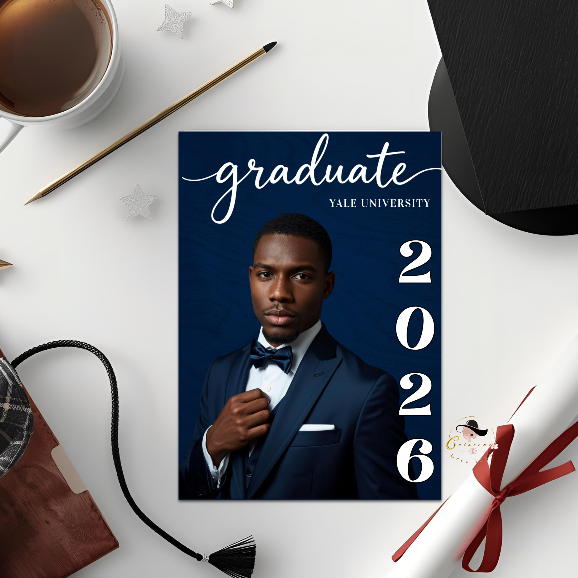 Blue Senior Graduation Invitation, Boy High School Grad with photo invite, Class of 2026, Graduates Flyer Card, Digital Printable Template