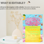 Pool Birthday Party Invitation for Girl, Splish Splash Invite, Summer Beach Kids Invite, Tropical Aloha Luau Invite, Printable Template