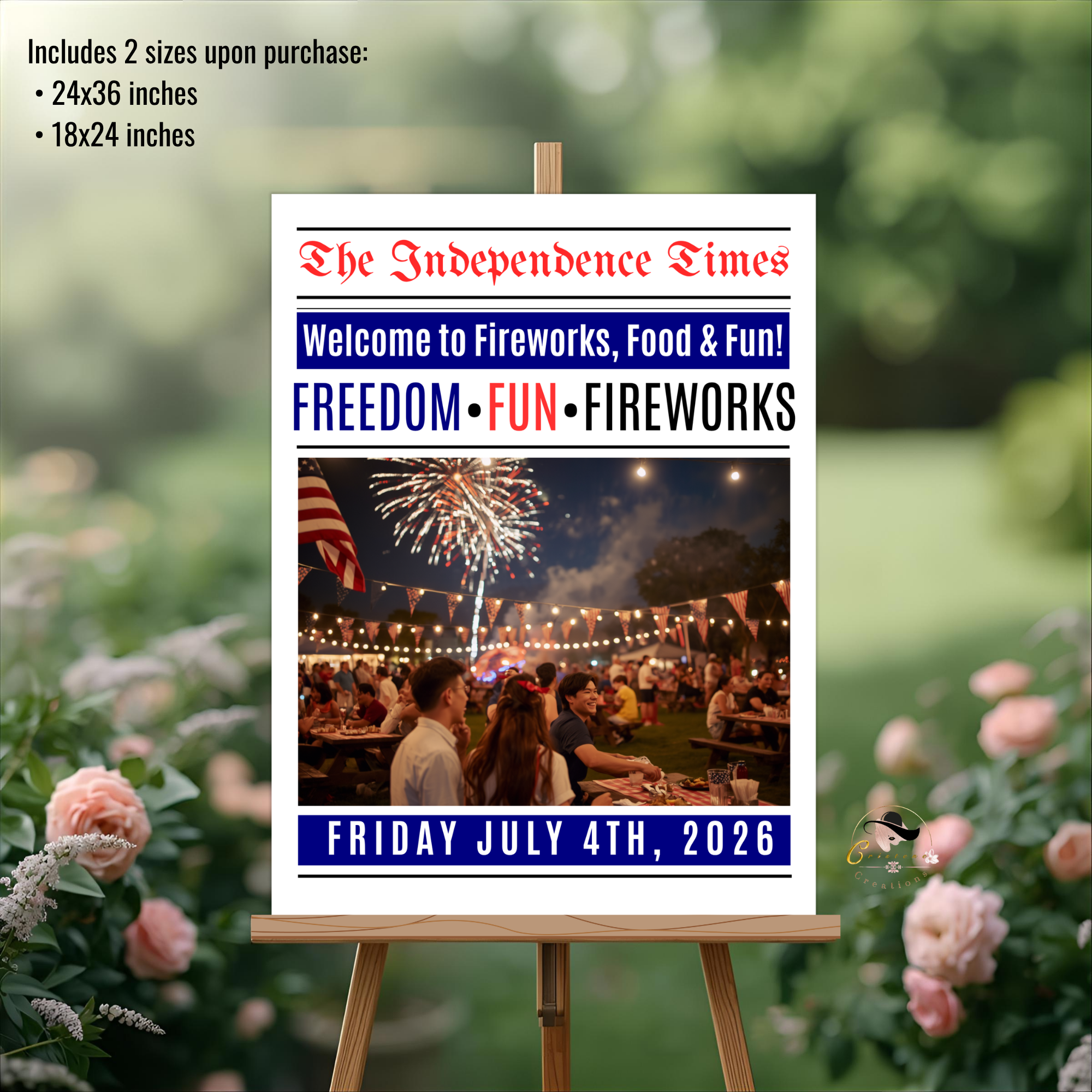 4th of July Welcome Sign with Photo, Newspaper Style Patriotic Party Sign, July 4th Poster Sign, Independence Day Sign, Printable Template