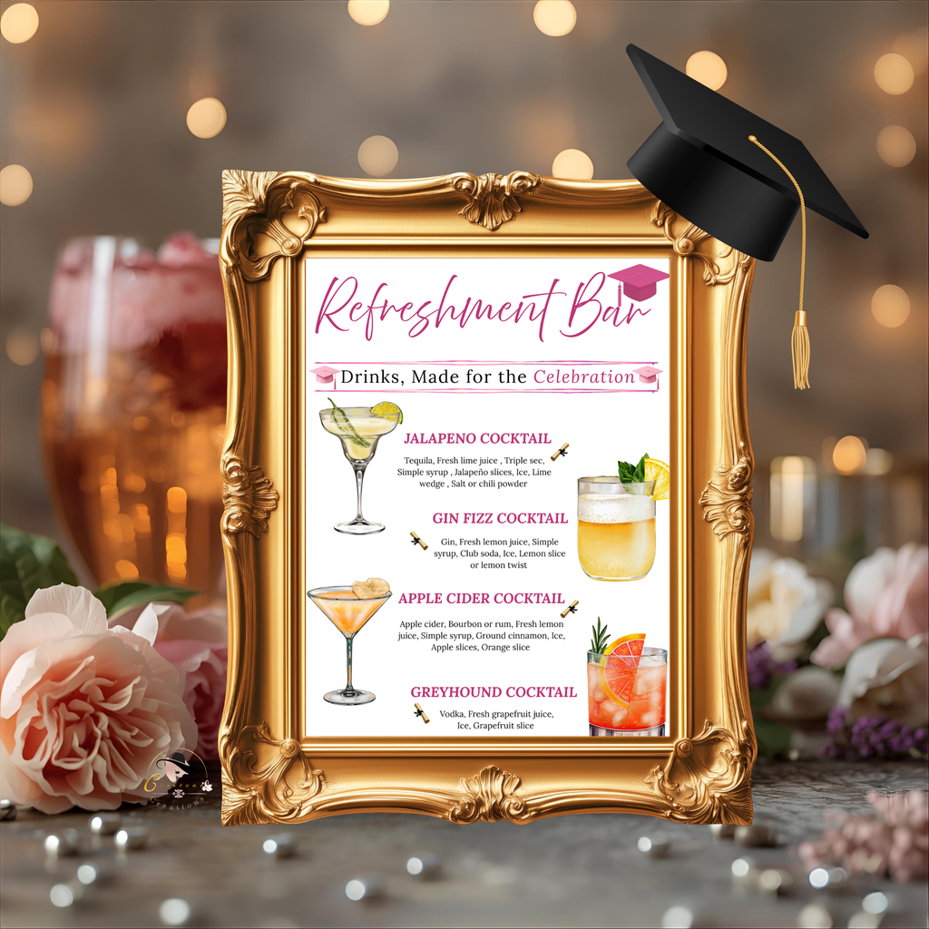 Graduation Drink Sign Template, Signature Drinks Bar Menu, Class of 2026 High School College Grad Party Drinks, Editable Canva Printable