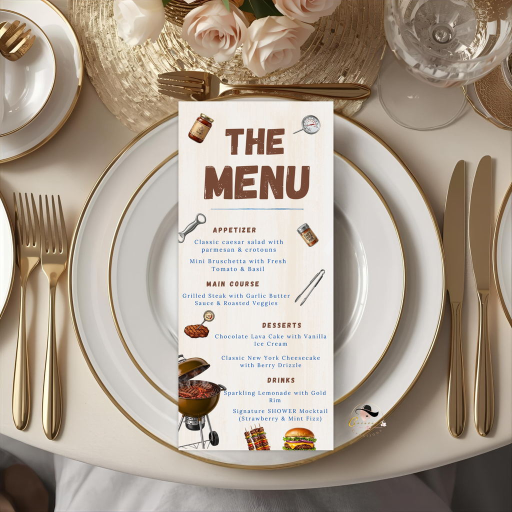 BBQ Party Menu Template, Father’s Day or Birthday Menu, Barbecue Cookout Menu, Summer BBQ Menu, Printable Editable Digital Canva Template
