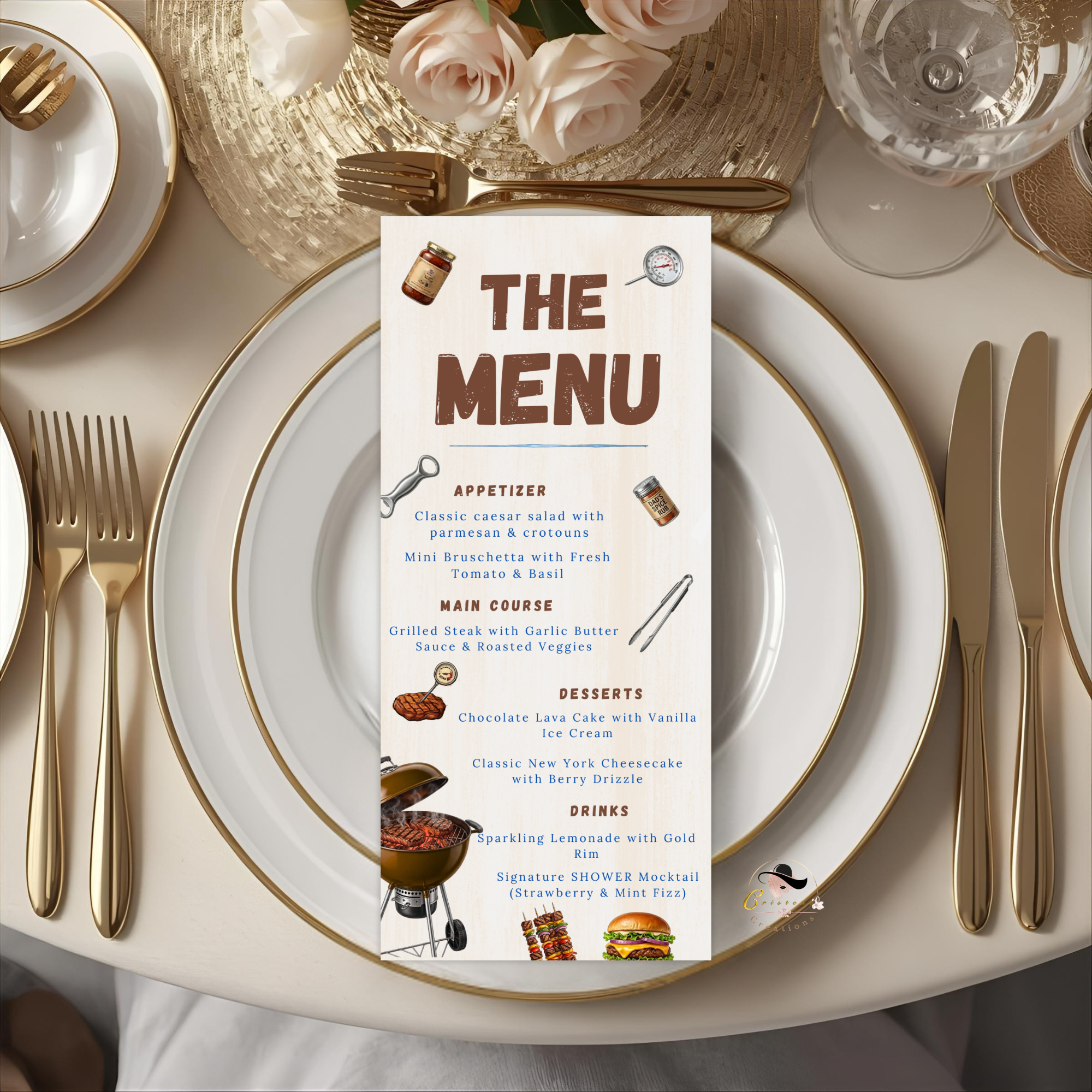 BBQ Party Menu Template, Father’s Day or Birthday Menu, Barbecue Cookout Menu, Summer BBQ Menu, Printable Editable Digital Canva Template