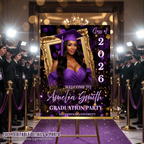Purple Graduation Welcome Sign with Photo, Class of 2026 Senior Grad Party Sign for Him and Her, High School College Editable Canva Template