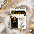 Newspaper Prom Send Off Party Invitation, Black Gold Prom Queen with photo invite, Girls Prom Night Flyer Card, Digital Printable Template